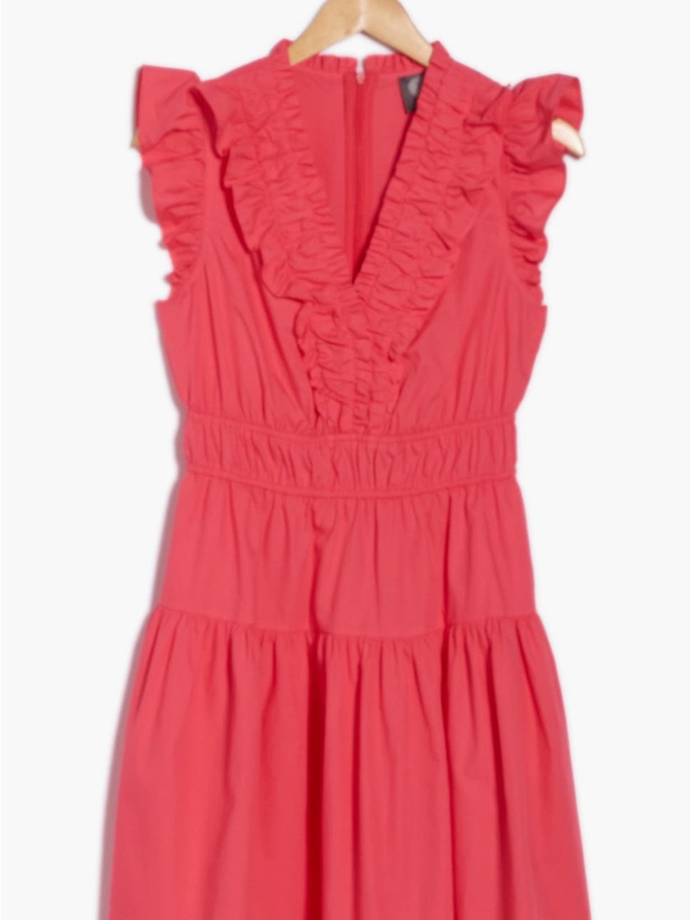 NWOT Vince Camuto Size 4 Ruffled V-Neck Sleeveless Midi Dress in Coral